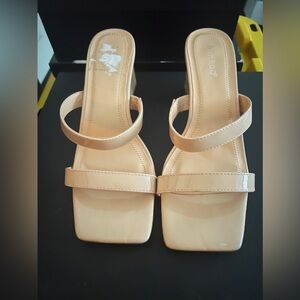 Nude Strappy Sandal with Block Heel